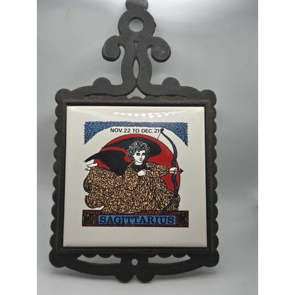 Sagittarius Tile Trivet With Cast Iron Frame Wall Hanger Made In Japan
